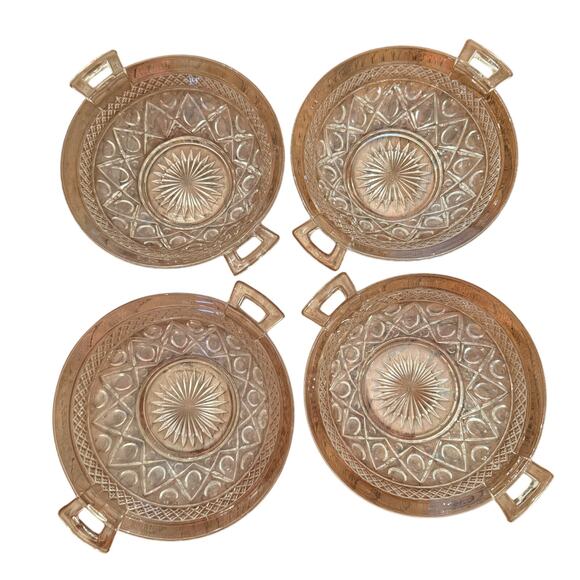 Vtg Handled Bowls 7.25" Cape Cod by Imperial Glass Ohio Glassware Set of 4 - Picture 5 of 10